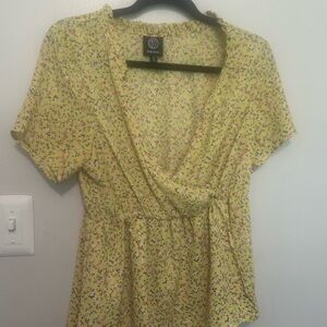 Bozzolo Yellow Cream Wrap Peplum Blouse